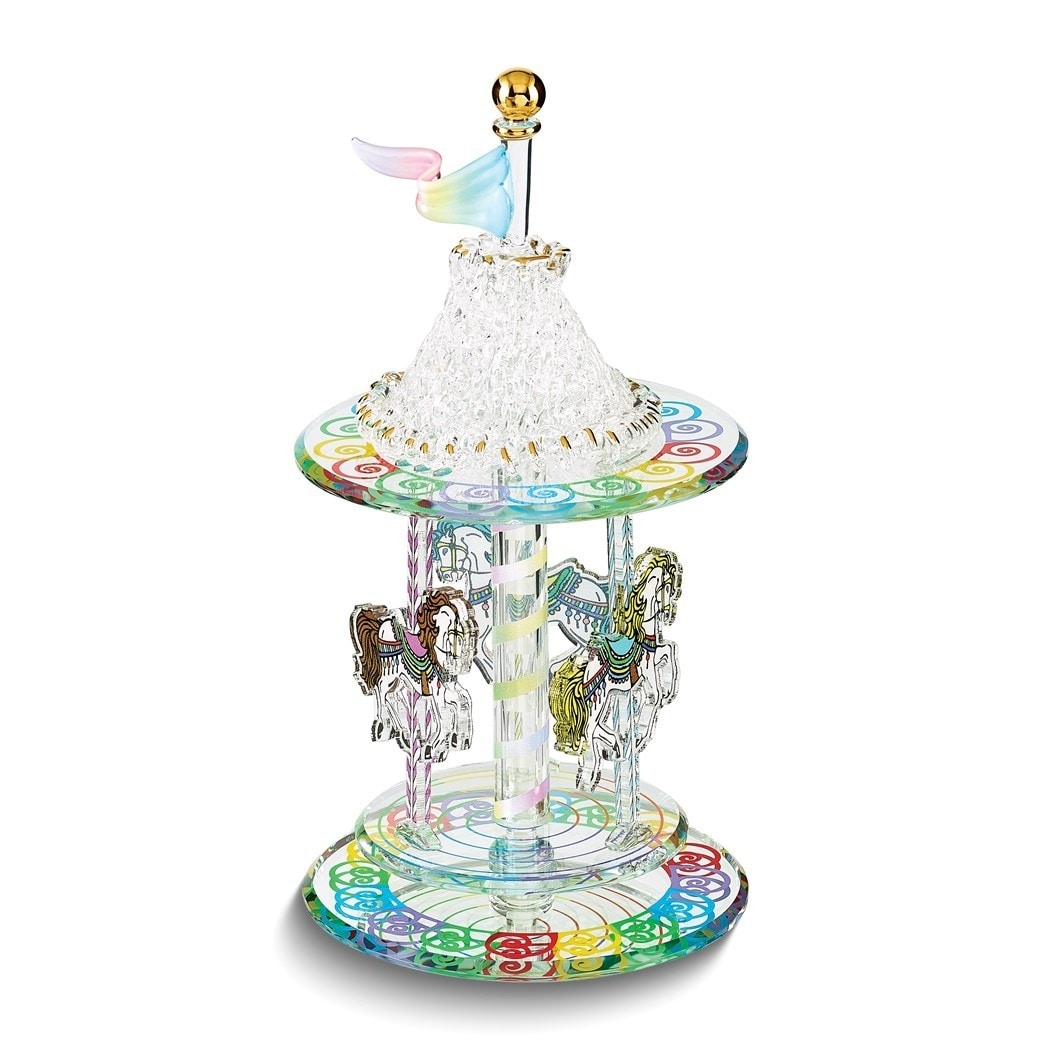 Curata Handcrafted Glass Carousel Figurine with 22k Gold Accents
