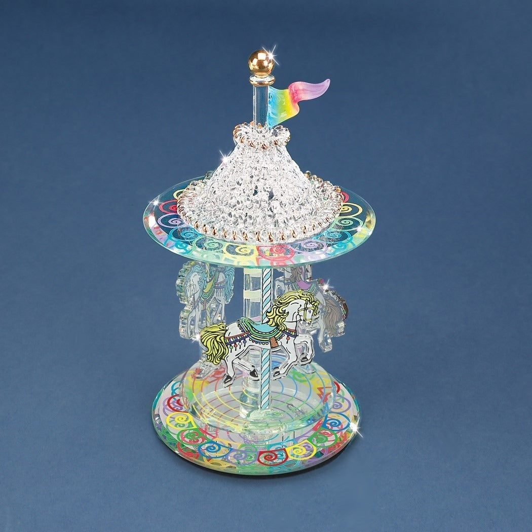 Curata Handcrafted Glass Carousel Figurine with 22k Gold Accents