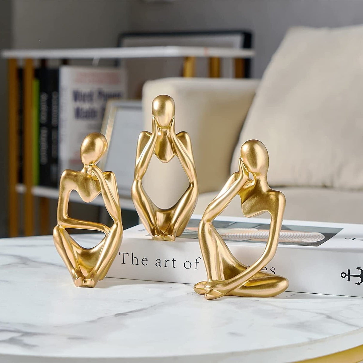 Curata Home Set of 3 Gold Resin Abstract Thinker Statues 3.5"x 5"x 2" - Medium