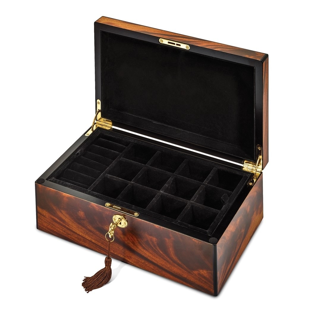 Curata Luxury Giftware Matte Finish Tiger Wood Veneer with Inlay Design Locking Wooden Jewelry Box
