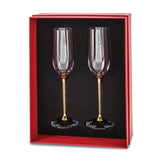 Curata Luxury Giftware Set of 2 Toasting Flute Glasses with 24k Gold Flake Filled Stems with Gift Bag
