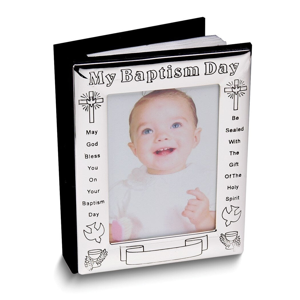 Curata My Baptism Day Silver-Plated Photo Album with Velvet Back Holds 70-4x6 Photos