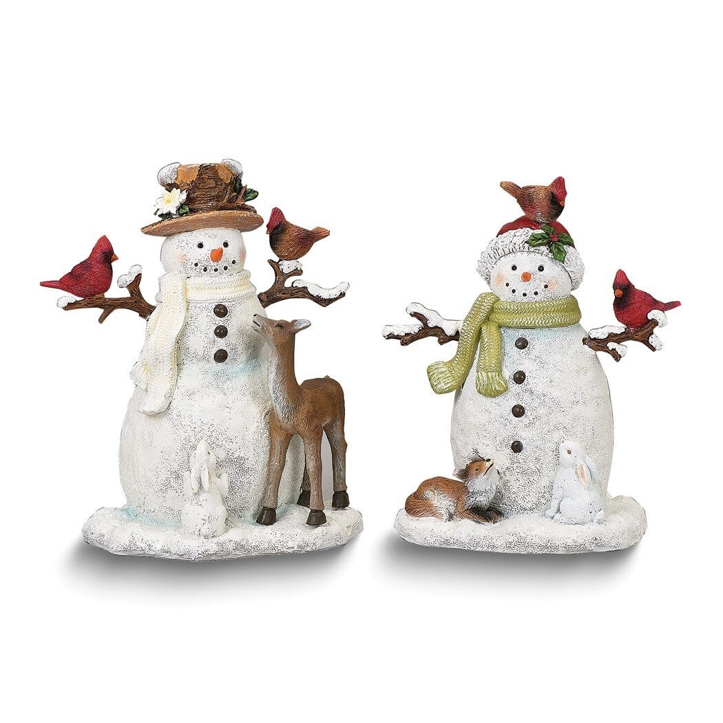 Curata Set of 2 Snowmen with Animals Resing Figurines