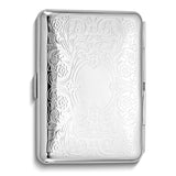 Curata Silver-Tone Scrolled Design Elastic Holder (Holds 14 King) Cigarette/Card Case with Engraving Area