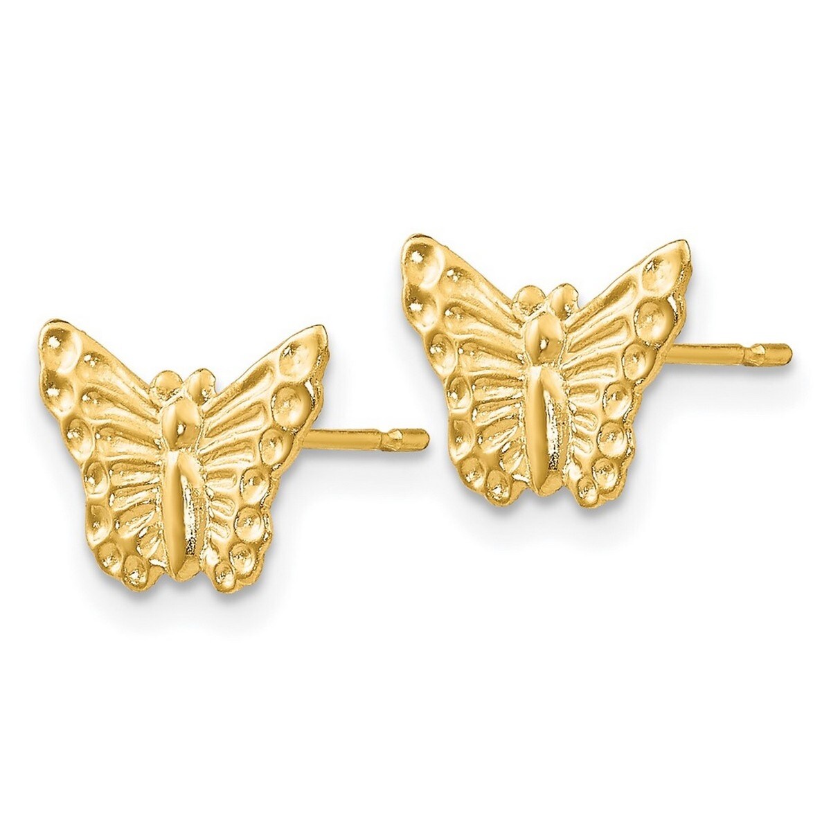 Curata Solid 14k Yellow Gold Textured Butterfly Post Earrings (12mmx8mm) - Orange