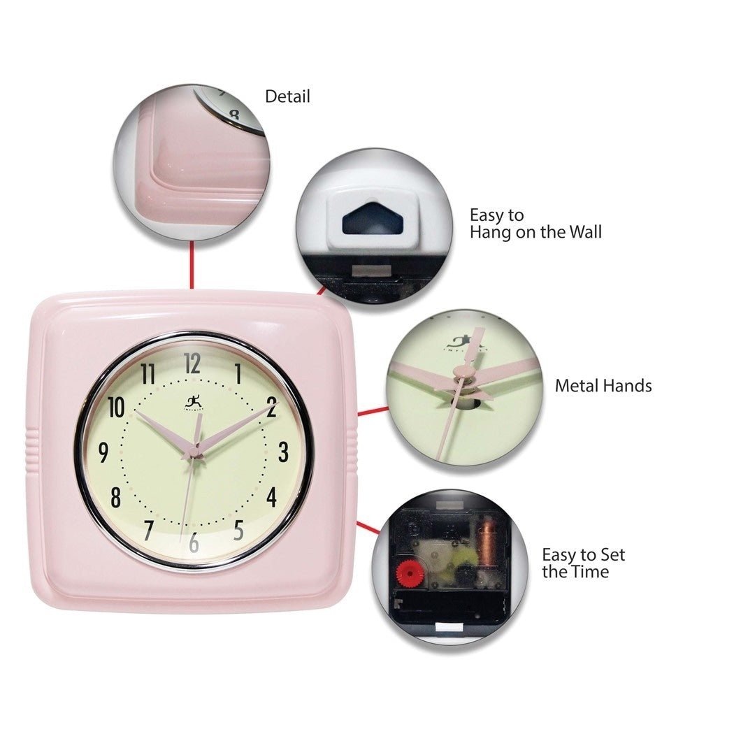 Curata Square Retro Rose Blush Finish Metal Quartz Wall Clock with Silent Movement