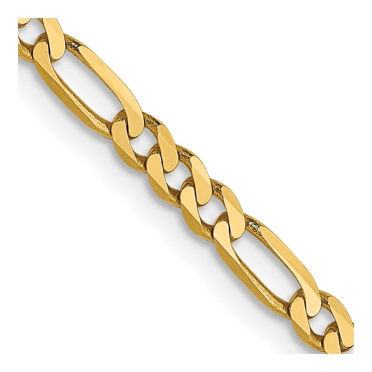 Curata Women's 14k Yellow Gold 2.75mm Flat Figaro Anklet - 10 Inch