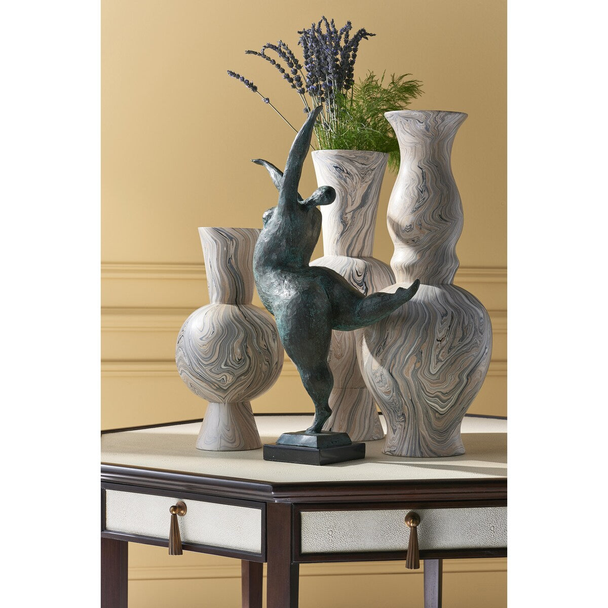 Currey & Company Gray Marbleized Tall Vase