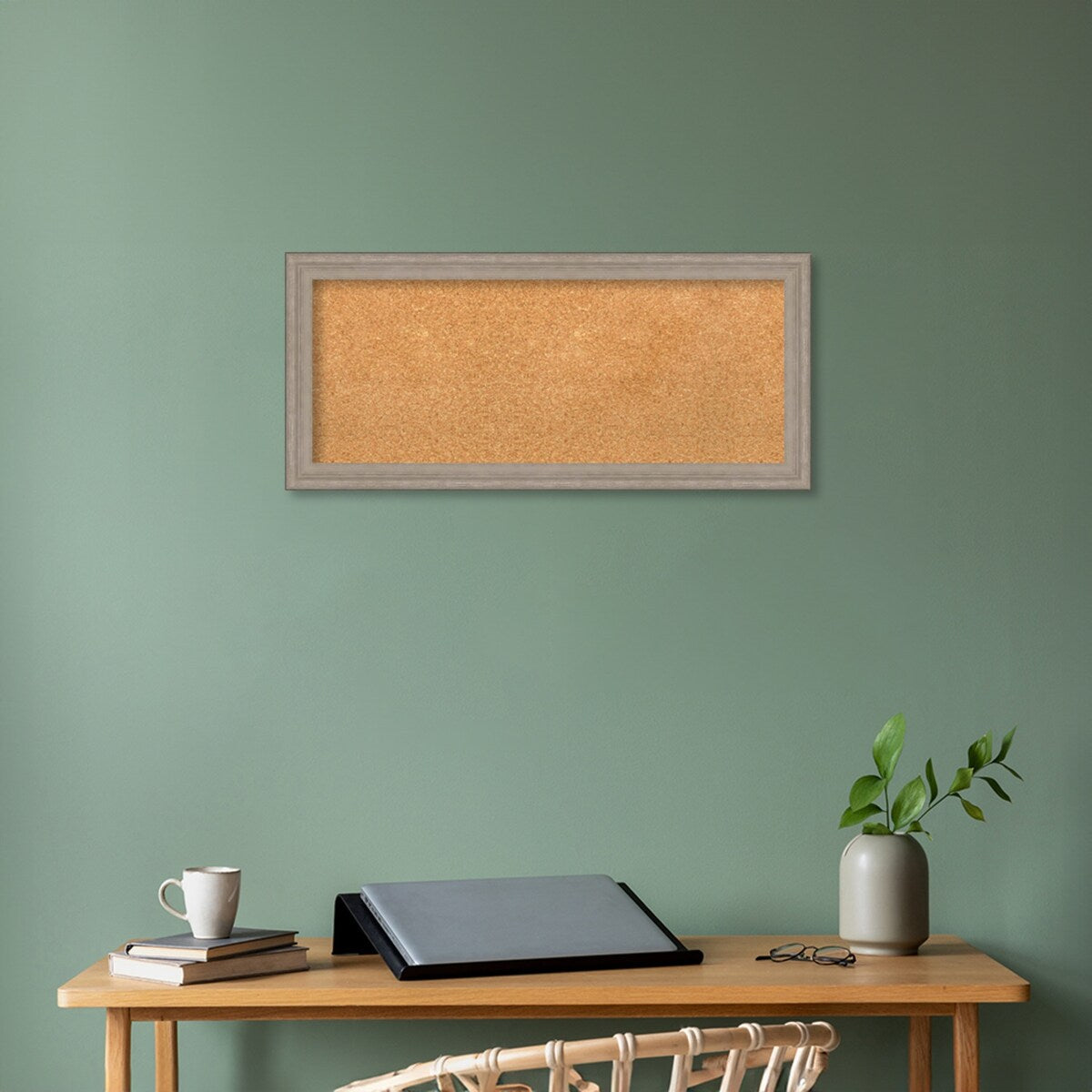 Curve Greywash Wood Framed Natural Corkboard Bulletin Board