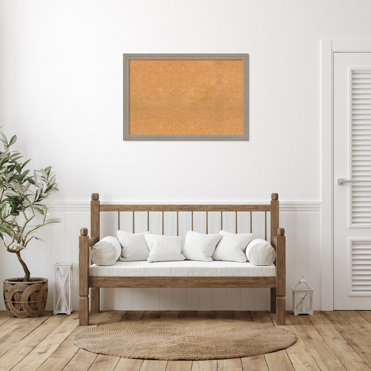 Curve Greywash Wood Framed Natural Corkboard Bulletin Board