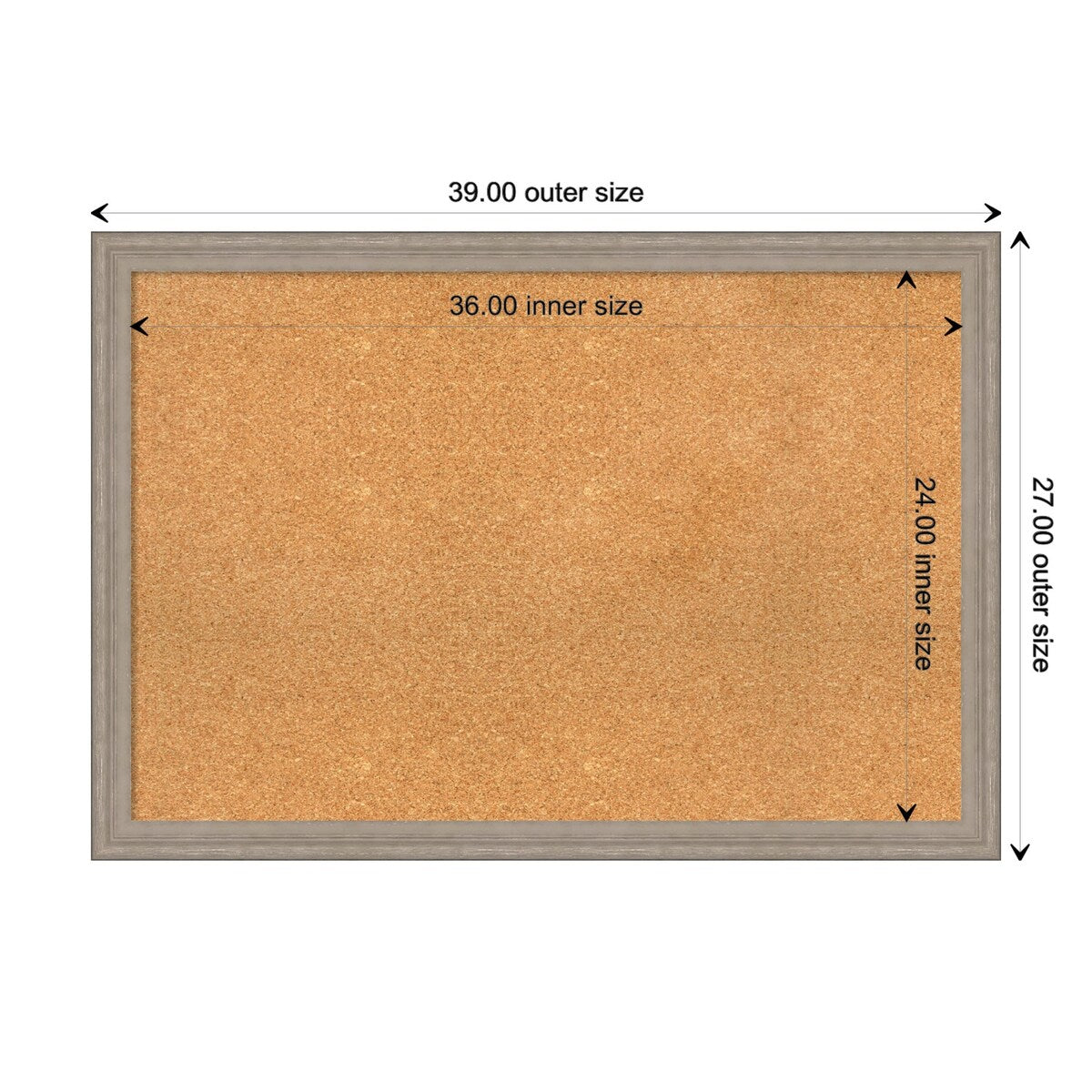 Curve Greywash Wood Framed Natural Corkboard Bulletin Board