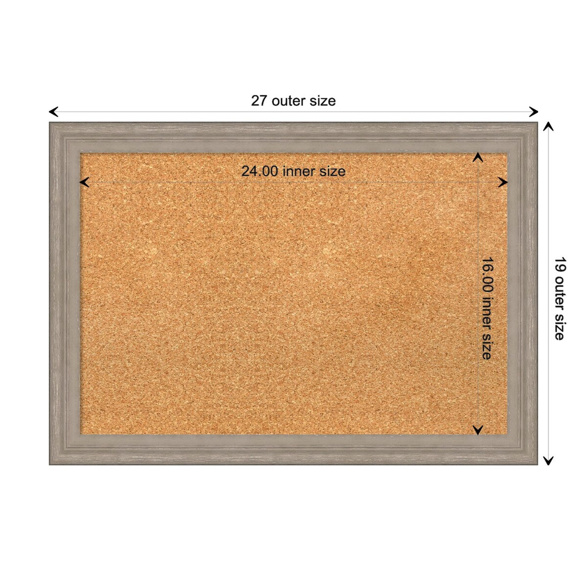 Curve Greywash Wood Framed Natural Corkboard Bulletin Board