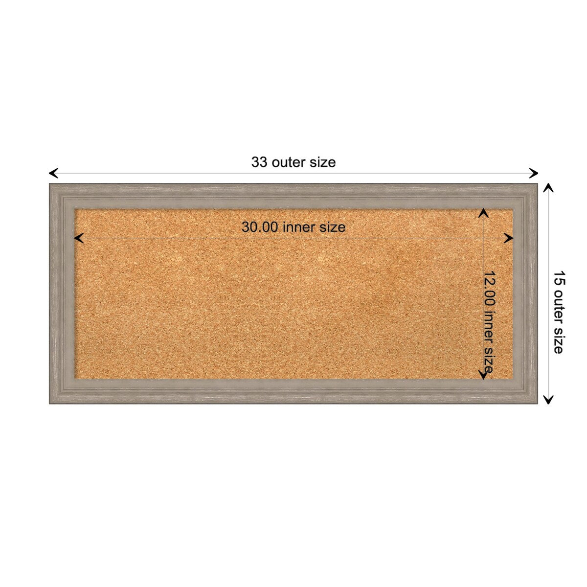 Curve Greywash Wood Framed Natural Corkboard Bulletin Board