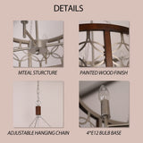 CurveCurio Adjustable Classic 4-Light Drum-Shaped Wood Chandelier with Metal Frame for Dining, Foyer, Entry Light