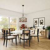 CurveCurio Adjustable Classic 4-Light Drum-Shaped Wood Chandelier with Metal Frame for Dining, Foyer, Entry Light