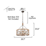CurveCurio Adjustable Classic 4-Light Drum-Shaped Wood Chandelier with Metal Frame for Dining, Foyer, Entry Light