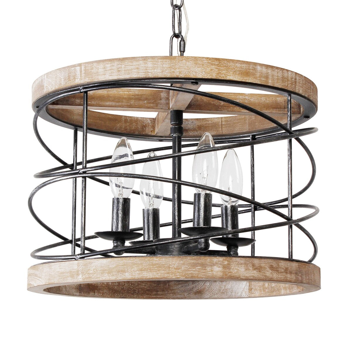 CurveCurio Modern Farmhouse Wood Lighting Drum Glam Wood Chandelier
