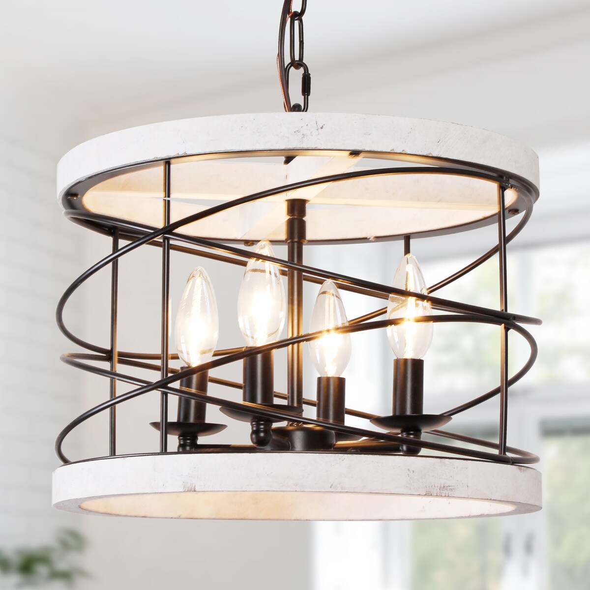 CurveCurio Modern Farmhouse Wood Lighting Drum Glam Wood Chandelier