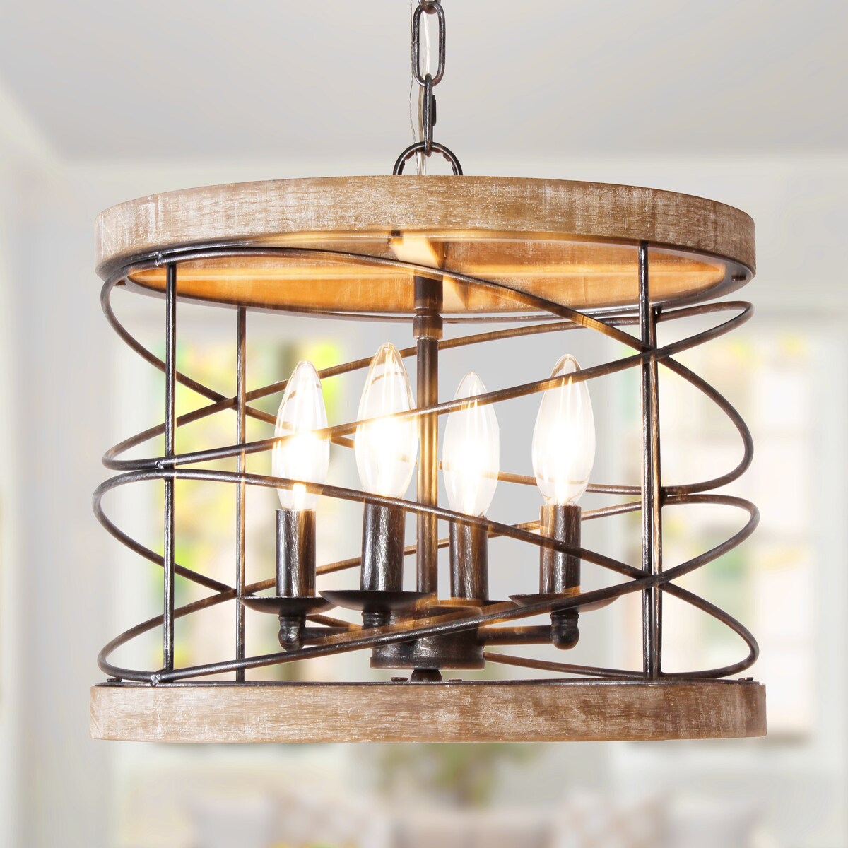 CurveCurio Modern Farmhouse Wood Lighting Drum Glam Wood Chandelier