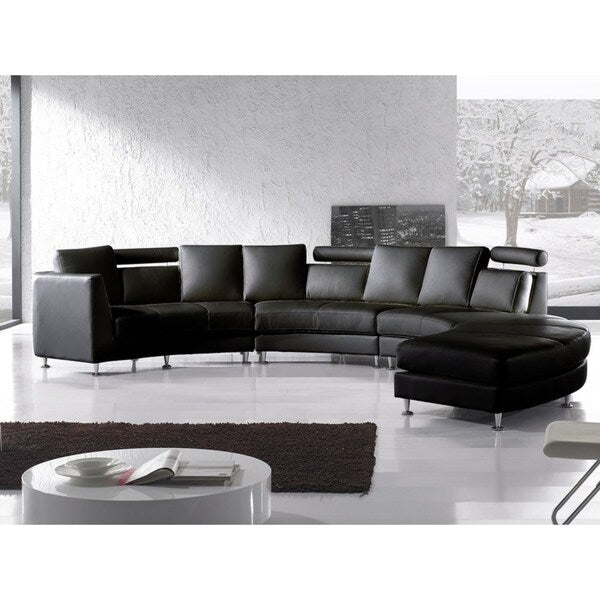 Curved Sectional Sofa Black Leather ROTUNDE