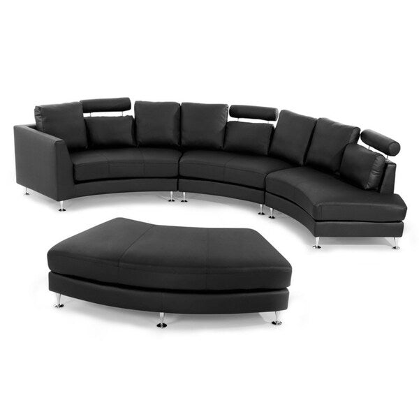 Curved Sectional Sofa Black Leather ROTUNDE