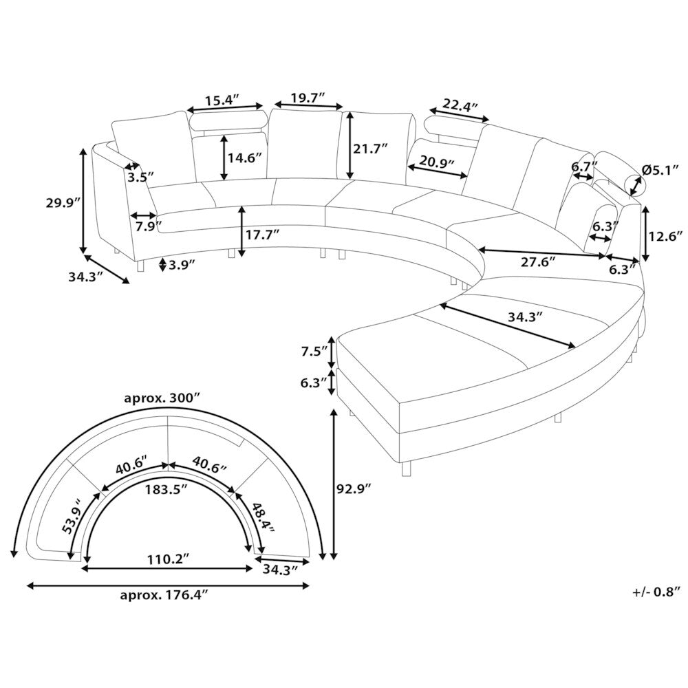 Curved Sectional Sofa Black Leather ROTUNDE