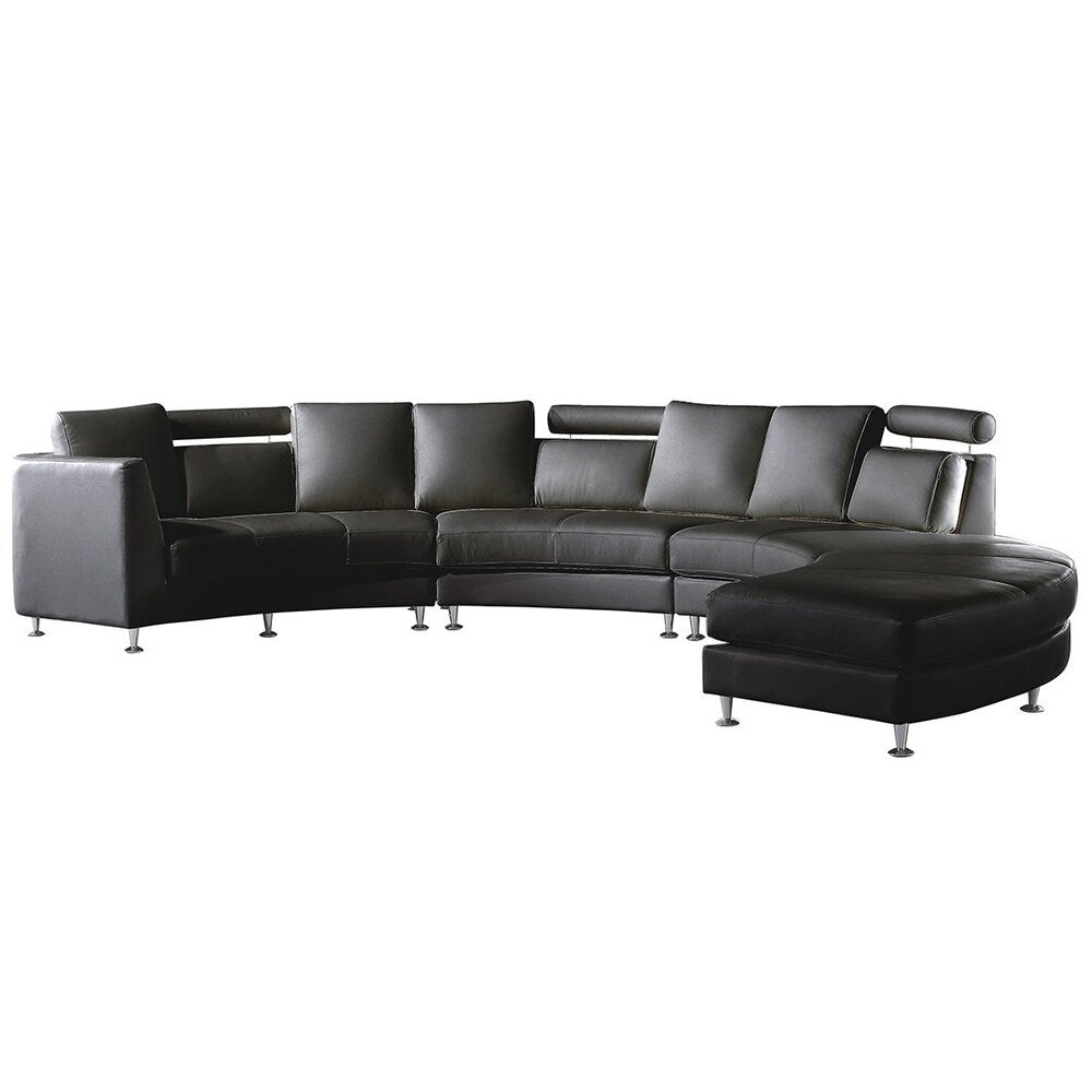 Curved Sectional Sofa Black Leather ROTUNDE