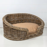 Curvy Classic Handwoven Rattan Dog Bed with Machine-Washable Cushion, Kubu Gray