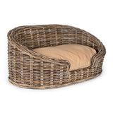 Curvy Classic Handwoven Rattan Dog Bed with Machine-Washable Cushion, Kubu Gray