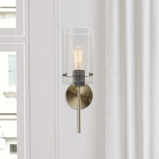 Porch & Den Winema Antique Brass Finish/ Clear Glass Shade 1-light Wall Sconce
