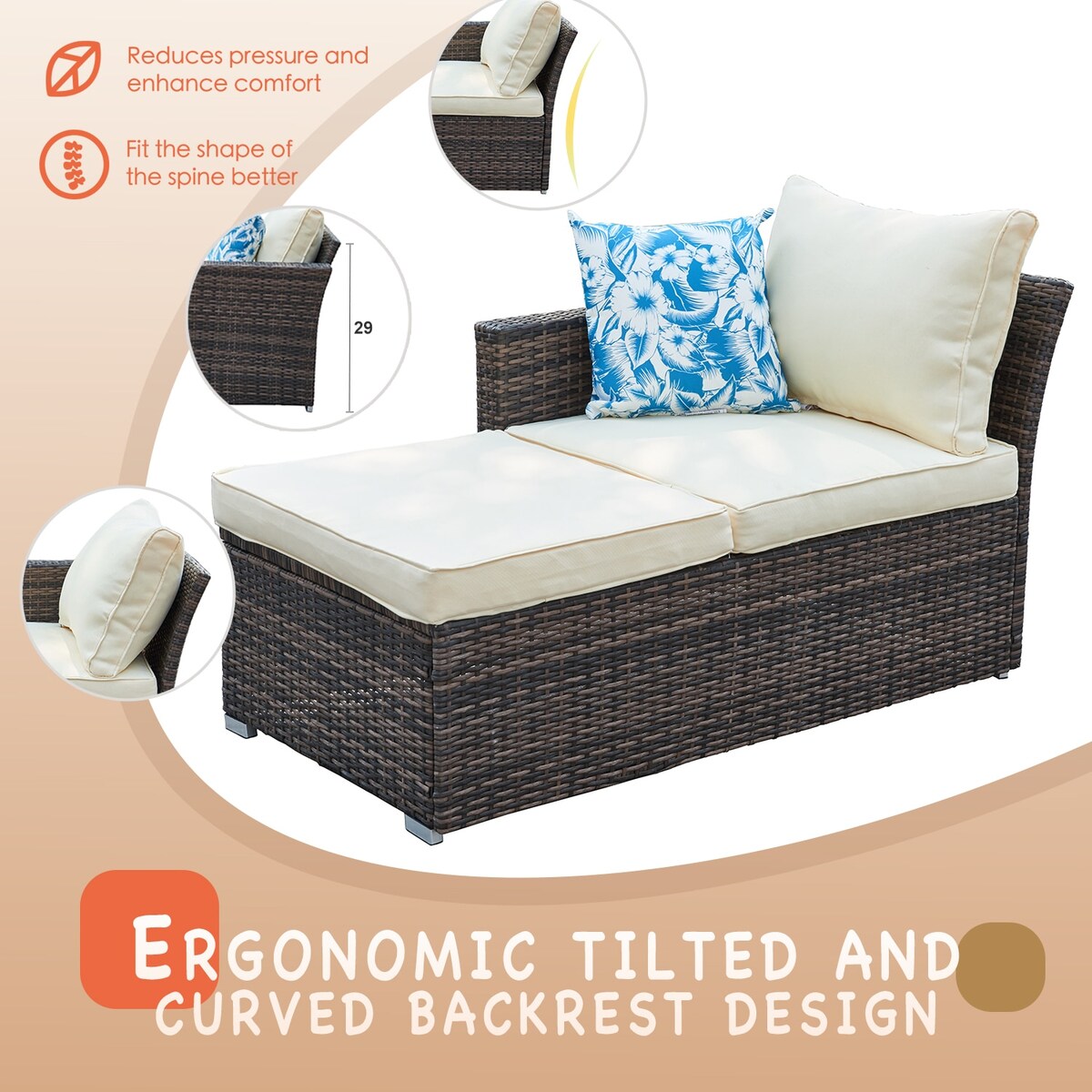 3-piece Outdoor Sectional Furniture All-weather Wicker Patio Conversation sets, Beige