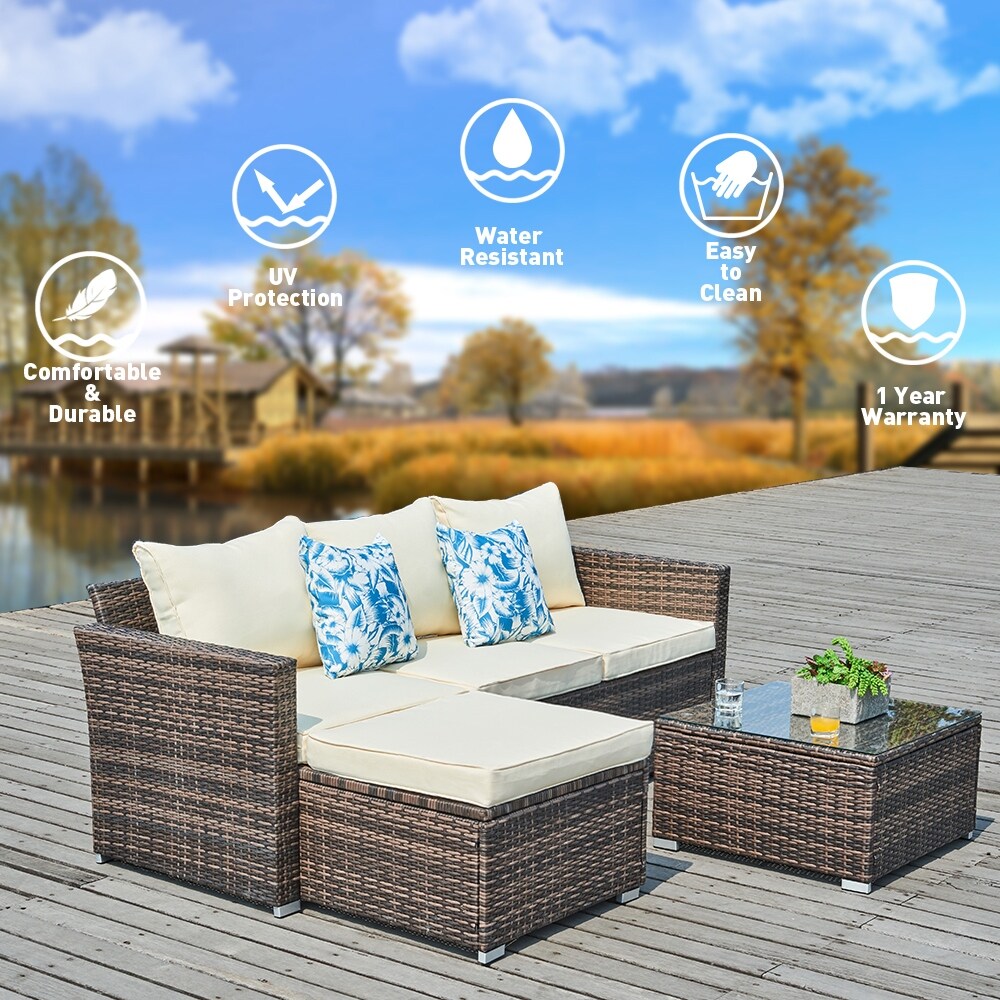 3-piece Outdoor Sectional Furniture All-weather Wicker Patio Conversation sets, Beige