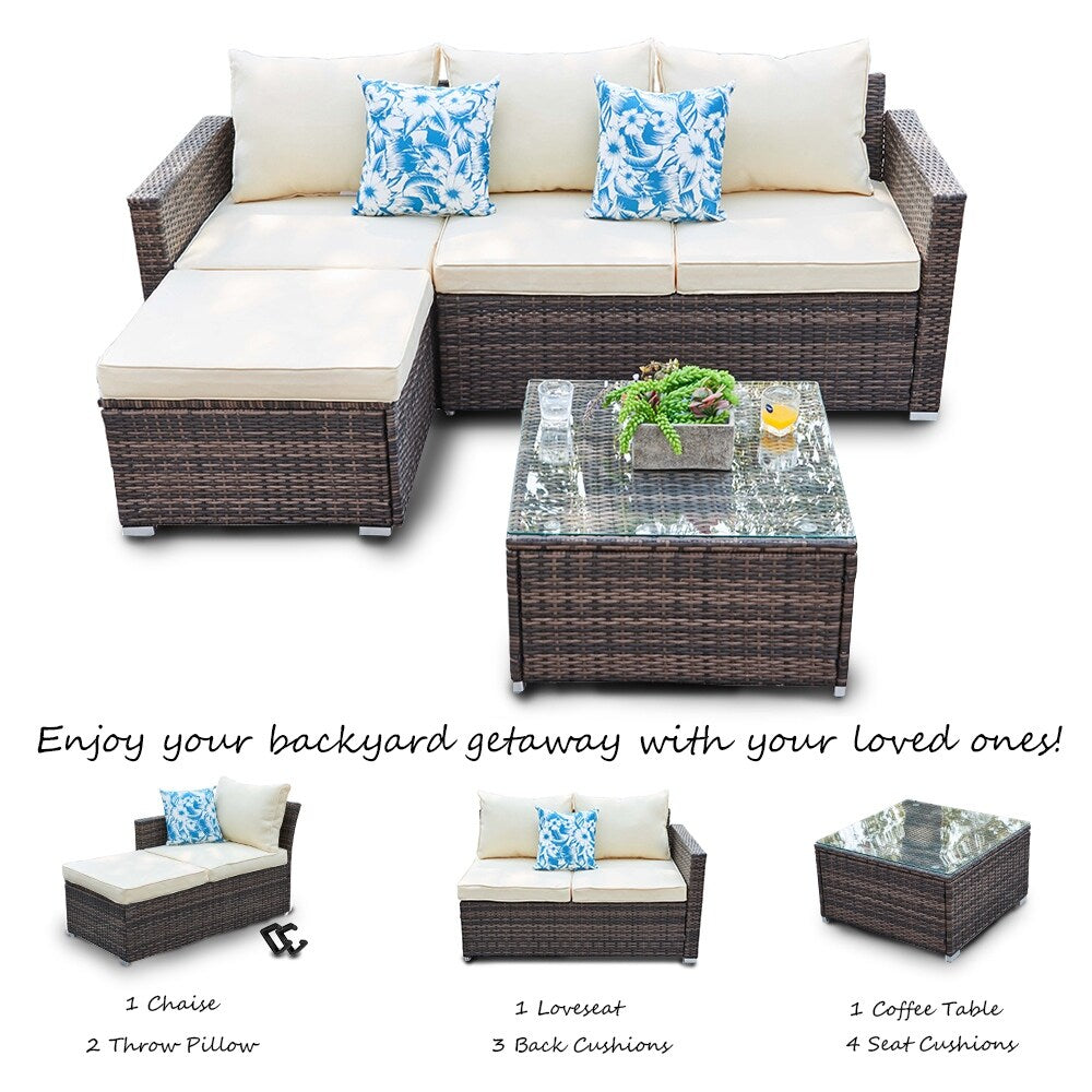 3-piece Outdoor Sectional Furniture All-weather Wicker Patio Conversation sets, Beige