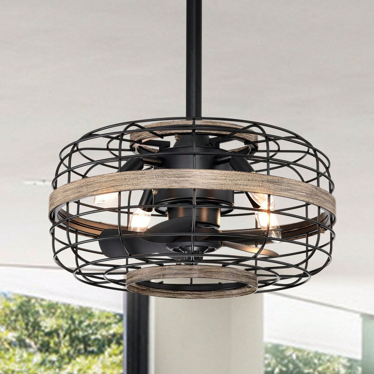Cusp Barn 18-Inch Industrial Metal Caged Ceiling Fan with Light, Farmhouse Reversible 3-Speed Ceiling Fan Light with Remote