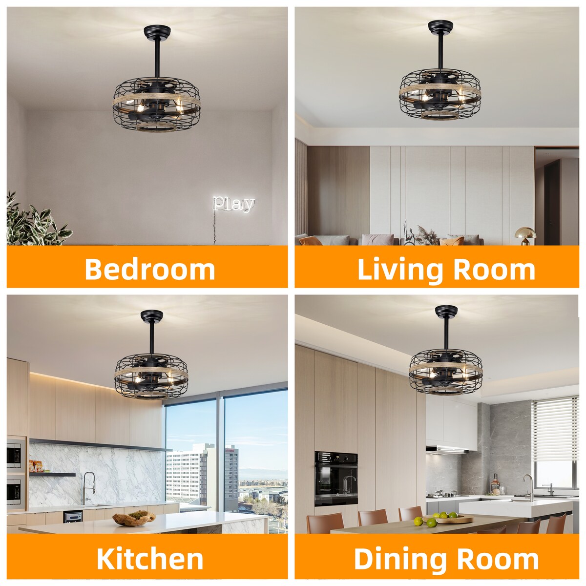 Cusp Barn 18-Inch Industrial Metal Caged Ceiling Fan with Light, Farmhouse Reversible 3-Speed Ceiling Fan Light with Remote