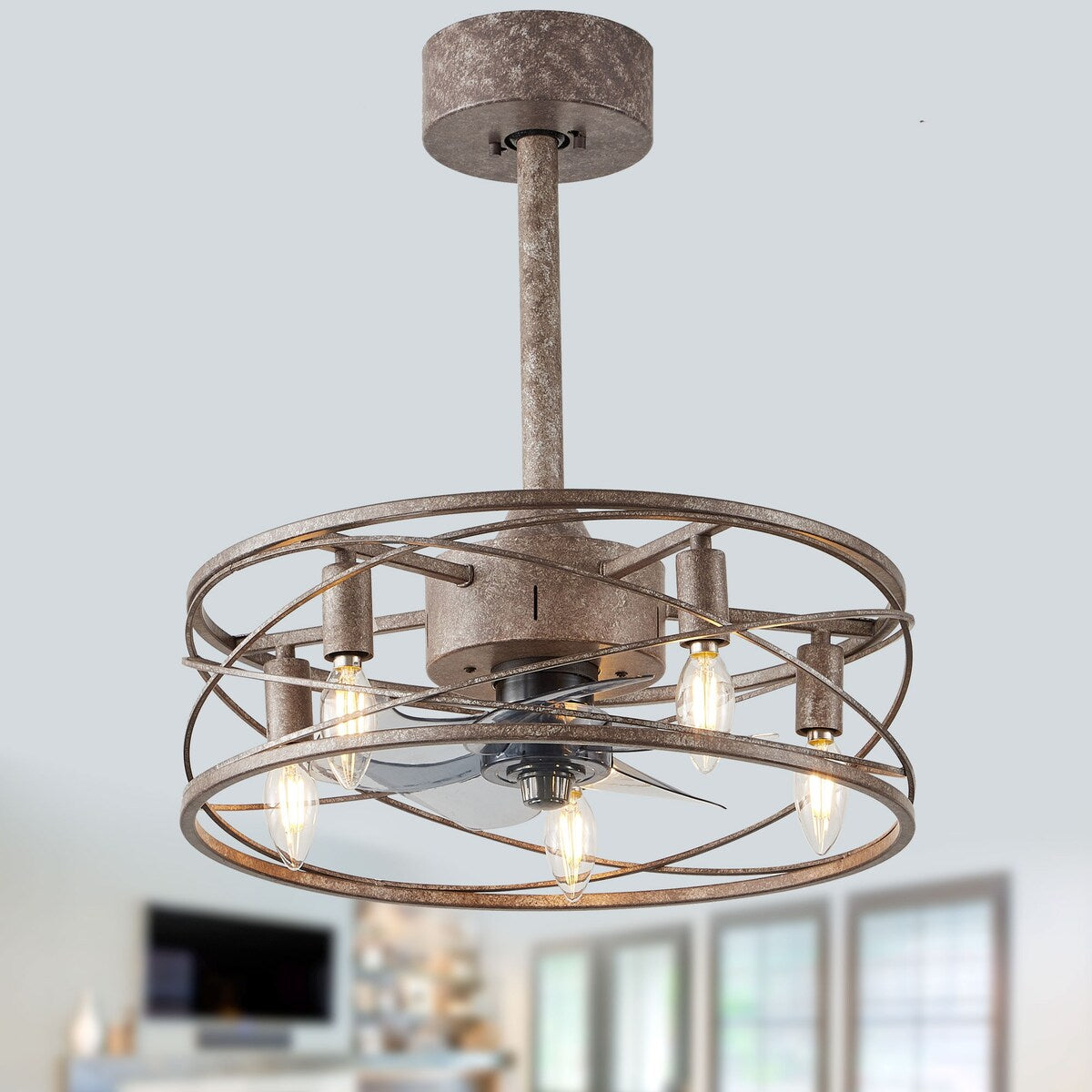 Cusp Barn 18in. Industrial Metal Caged Ceiling Fan With Light, Farmhou