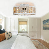 Cusp Barn 19" Rustic Boho Caged Ceiling Fan with Lights, Wood Beaded Flush Mount Fandelier, Low Profile Quiet Motor for Bedroom
