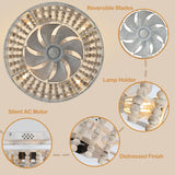 Cusp Barn 19" Rustic Boho Caged Ceiling Fan with Lights, Wood Beaded Flush Mount Fandelier, Low Profile Quiet Motor for Bedroom