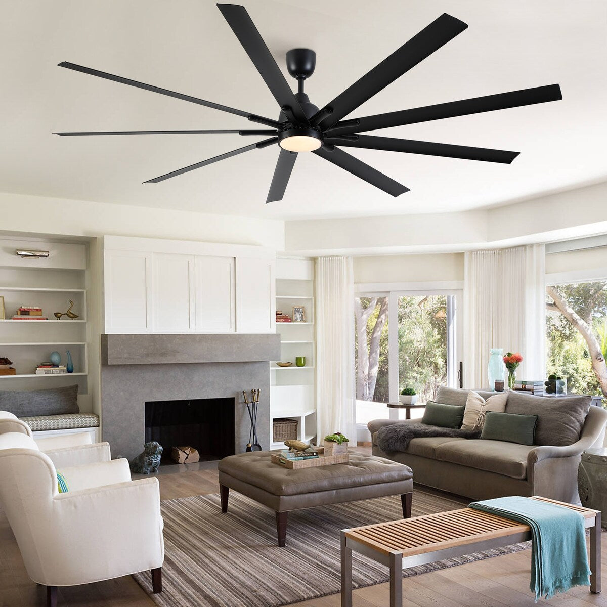 Cusp Barn 84'' Super Large Black Reversible 6 Speed Ceiling Fan with Light and Remote Control in Any Indoor or Outdoor Area