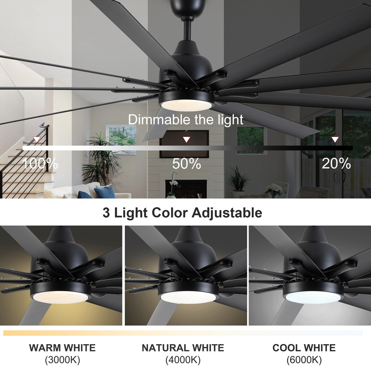 Cusp Barn 84'' Super Large Black Reversible 6 Speed Ceiling Fan with Light and Remote Control in Any Indoor or Outdoor Area