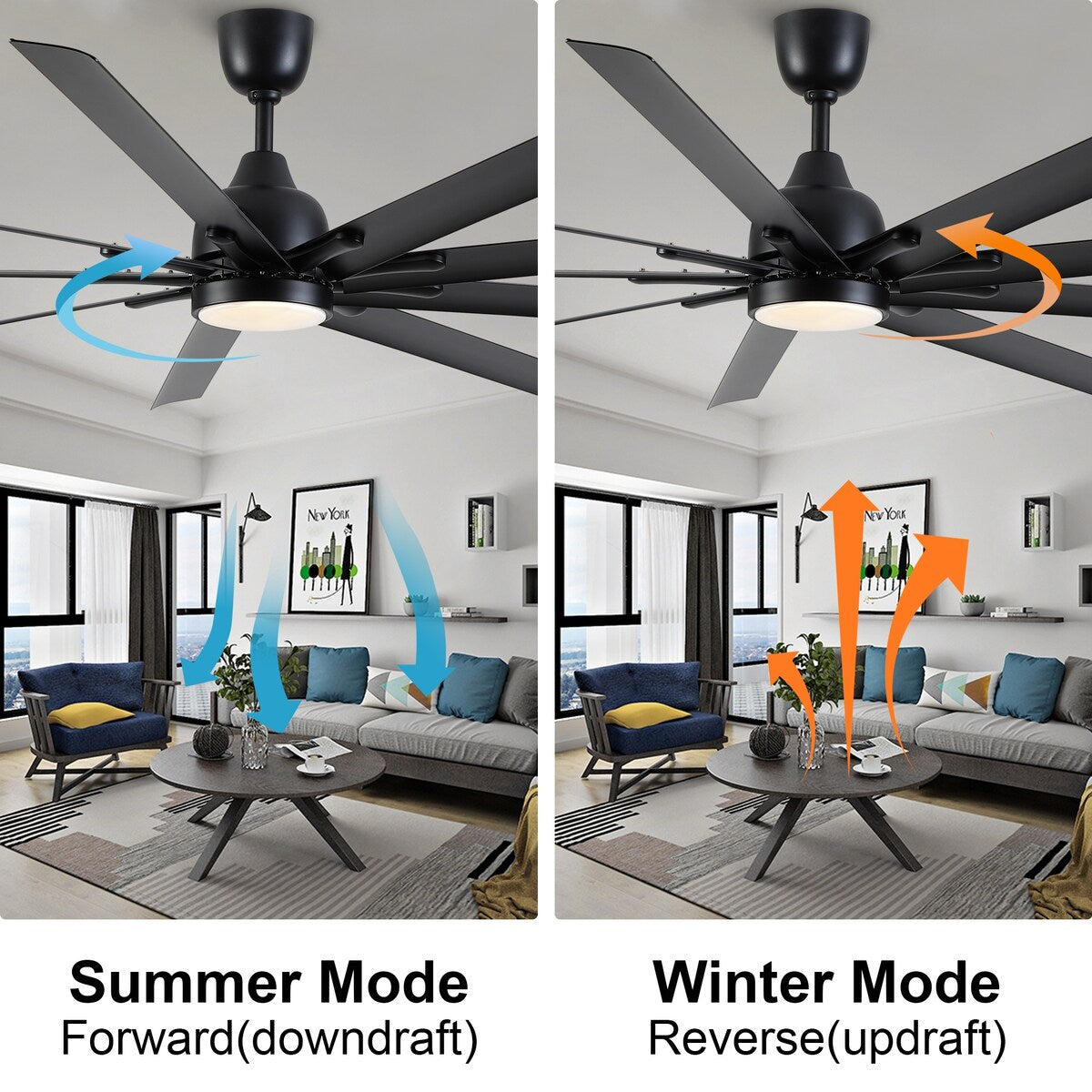 Cusp Barn 84'' Super Large Black Reversible 6 Speed Ceiling Fan with Light and Remote Control in Any Indoor or Outdoor Area