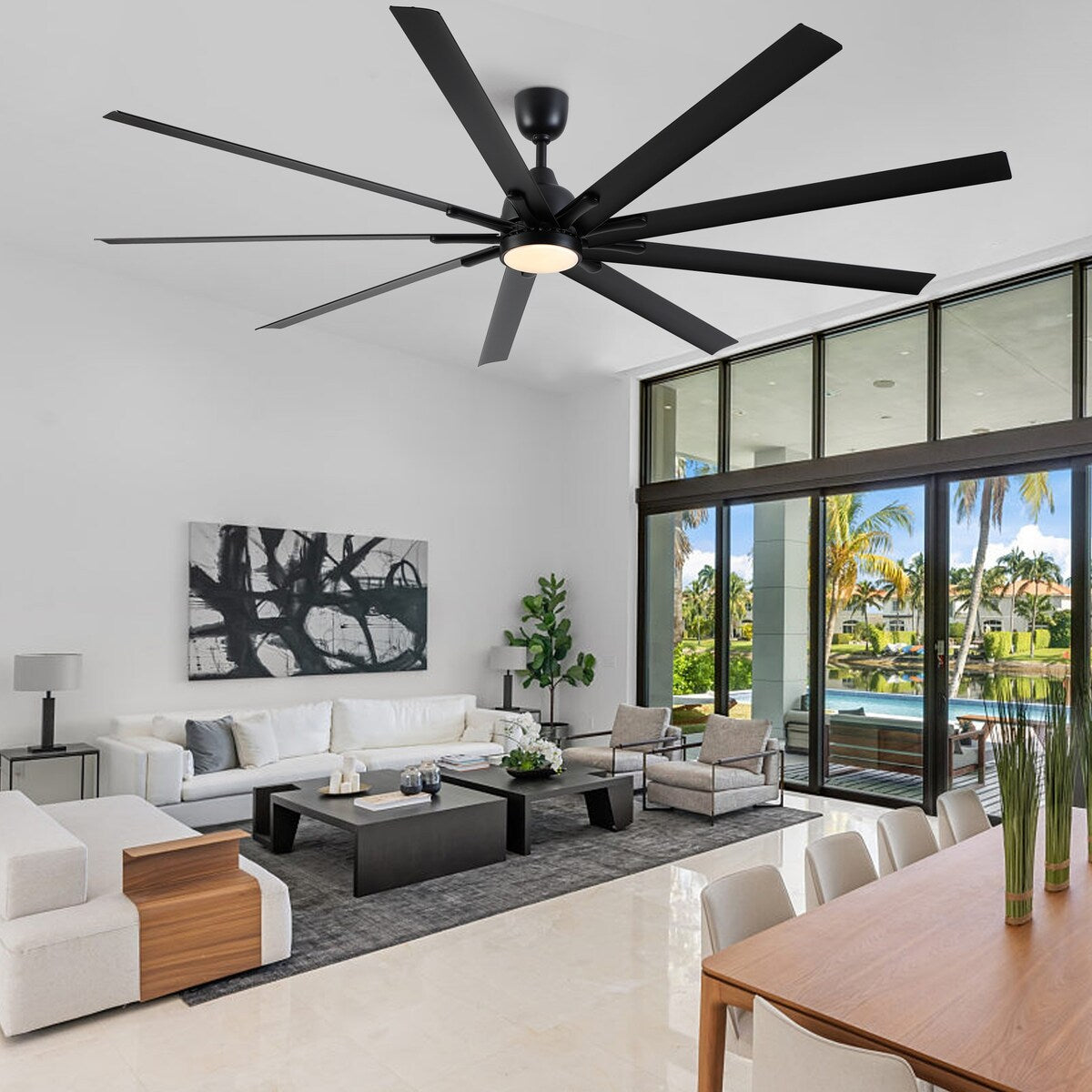 Cusp Barn 84'' Super Large Black Reversible 6 Speed Ceiling Fan with Light and Remote Control in Any Indoor or Outdoor Area