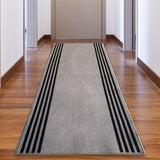 Custom Size Stripes Border Design Black&Gray Color Non-Slip Rubber Backing- 31 Inch WidexYour Choice of Length Runner Rug