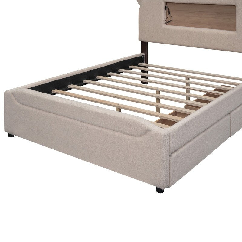 Cute Design Full Size Upholstered Storage Platform Bed with 2 Drawers
