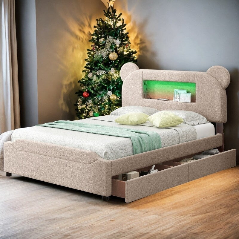 Cute Design Full Size Upholstered Storage Platform Bed with 2 Drawers