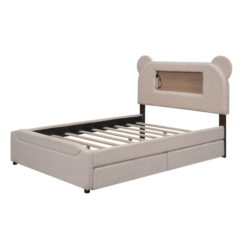 Cute Design Full Size Upholstered Storage Platform Bed with 2 Drawers