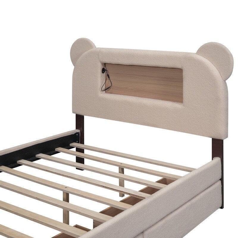 Cute Design Full Size Upholstered Storage Platform Bed with 2 Drawers