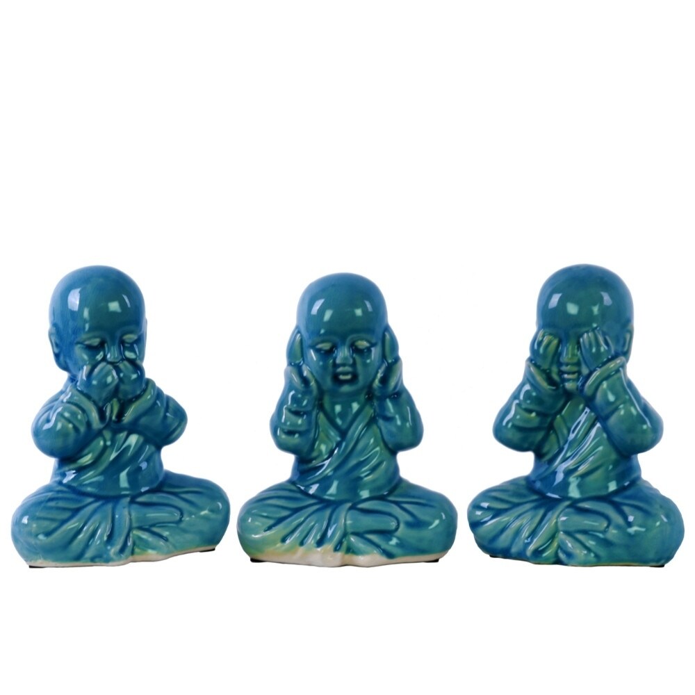 Cute Infant Monks No Evil Figurines - Assortment Of 3 - Blue