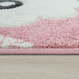 Cute Kids Rug with happy Llama for Nursery in Pink White and Grey