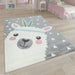 Cute Kids Rug with happy Llama for Nursery in Pink White and Grey